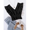 image:imageLYANER Womens V Neck Ruffle Cap Sleeve Shirred Blouse Sexy Crop Tank TopBlack Solid