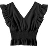 image:imageLYANER Womens V Neck Ruffle Cap Sleeve Shirred Blouse Sexy Crop Tank TopBlack Solid
