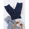 image:imageLYANER Womens V Neck Ruffle Cap Sleeve Shirred Blouse Sexy Crop Tank TopDeep Blue