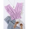 image:imageLYANER Womens V Neck Ruffle Cap Sleeve Shirred Blouse Sexy Crop Tank TopLight Purple