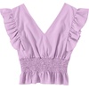 image:imageLYANER Womens V Neck Ruffle Cap Sleeve Shirred Blouse Sexy Crop Tank TopLight Purple