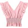 image:imageLYANER Womens V Neck Ruffle Cap Sleeve Shirred Blouse Sexy Crop Tank TopPink