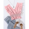 image:imageLYANER Womens V Neck Ruffle Cap Sleeve Shirred Blouse Sexy Crop Tank TopPink