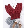 image:imageLYANER Womens V Neck Ruffle Cap Sleeve Shirred Blouse Sexy Crop Tank TopRed