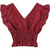 image:imageLYANER Womens V Neck Ruffle Cap Sleeve Shirred Blouse Sexy Crop Tank TopRed