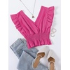 image:imageLYANER Womens V Neck Ruffle Cap Sleeve Shirred Blouse Sexy Crop Tank TopRose Red