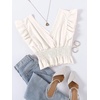 image:imageLYANER Womens V Neck Ruffle Cap Sleeve Shirred Blouse Sexy Crop Tank TopWhite