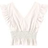 image:imageLYANER Womens V Neck Ruffle Cap Sleeve Shirred Blouse Sexy Crop Tank TopWhite