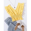 image:imageLYANER Womens V Neck Ruffle Cap Sleeve Shirred Blouse Sexy Crop Tank TopYellow