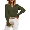 image:imageLYANER Womens V Neck Shirred Bell Long Sleeve Blouse Casual Tunic TopArmy Green