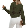 image:imageLYANER Womens V Neck Shirred Bell Long Sleeve Blouse Casual Tunic TopArmy Green