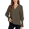 image:imageLYANER Womens V Neck Shirred Bell Long Sleeve Blouse Casual Tunic TopArmy Green