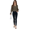 image:imageLYANER Womens V Neck Shirred Bell Long Sleeve Blouse Casual Tunic TopArmy Green