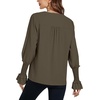 image:imageLYANER Womens V Neck Shirred Bell Long Sleeve Blouse Casual Tunic TopArmy Green