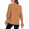 image:imageLYANER Womens V Neck Shirred Bell Long Sleeve Blouse Casual Tunic TopBrown