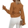 image:imageLYANER Womens V Neck Shirred Bell Long Sleeve Blouse Casual Tunic TopBrown