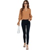 image:imageLYANER Womens V Neck Shirred Bell Long Sleeve Blouse Casual Tunic TopBrown