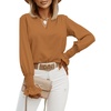 image:imageLYANER Womens V Neck Shirred Bell Long Sleeve Blouse Casual Tunic TopBrown
