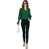 image:imageLYANER Womens V Neck Shirred Bell Long Sleeve Blouse Casual Tunic TopDark Green