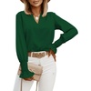 image:imageLYANER Womens V Neck Shirred Bell Long Sleeve Blouse Casual Tunic TopDark Green