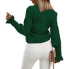 image:imageLYANER Womens V Neck Shirred Bell Long Sleeve Blouse Casual Tunic TopDark Green