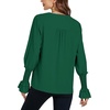 image:imageLYANER Womens V Neck Shirred Bell Long Sleeve Blouse Casual Tunic TopDark Green