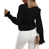 image:imageLYANER Womens V Neck Shirred Bell Long Sleeve Blouse Casual Tunic TopSolid Black