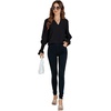 image:imageLYANER Womens V Neck Shirred Bell Long Sleeve Blouse Casual Tunic TopSolid Black