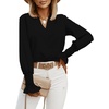 image:imageLYANER Womens V Neck Shirred Bell Long Sleeve Blouse Casual Tunic TopSolid Black