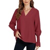 image:imageLYANER Womens V Neck Shirred Bell Long Sleeve Blouse Casual Tunic TopWine Red
