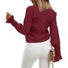 image:imageLYANER Womens V Neck Shirred Bell Long Sleeve Blouse Casual Tunic TopWine Red