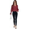 image:imageLYANER Womens V Neck Shirred Bell Long Sleeve Blouse Casual Tunic TopWine Red