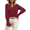 image:imageLYANER Womens V Neck Shirred Bell Long Sleeve Blouse Casual Tunic TopWine Red
