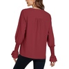 image:imageLYANER Womens V Neck Shirred Bell Long Sleeve Blouse Casual Tunic TopWine Red