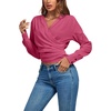 image:imageLYANER Womens Wrap V Neck Long Sleeve Tie Back Ruched Crop Top Blouse ShirtRose