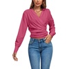 image:imageLYANER Womens Wrap V Neck Long Sleeve Tie Back Ruched Crop Top Blouse ShirtRose