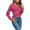 image:imageLYANER Womens Wrap V Neck Long Sleeve Tie Back Ruched Crop Top Blouse ShirtRose
