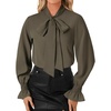 image:imageLYANER Womens Bow Tie Neck Blouse Ruffle Long Sleeve Business Dressy Office Shirt TopArmy Green