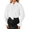 image:imageLYANER Womens Bow Tie Neck Blouse Ruffle Long Sleeve Business Dressy Office Shirt TopWhite
