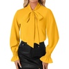image:imageLYANER Womens Bow Tie Neck Blouse Ruffle Long Sleeve Business Dressy Office Shirt TopYellow