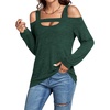 image:imageLYANER Womens Casual Cold Shoulder Hollow Out Solid Long Sleeve Blouse Tunic Shirts TopDark Green