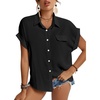 image:imageLYANER Womens Casual Collared Rolled Up Cap Sleeves Button Down Work Blouse Shirt TopsBlack