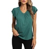 image:imageLYANER Womens Casual Ruffle Cap Sleeve V Neck Pleated Front Shirt Blouse Tunic Top Green XLarge