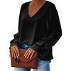 image:imageLYANER Womens Casual V Neck Tiered Ruffle Bell Long Sleeve Blouse Shirt Tunic TopBlack
