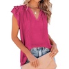 image:imageLYANER Womens Casual V Neck Tops Drawstring Ruffle Cap Sleeve Shirt Blouse TopSolid Rose