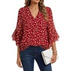 image:imageLYANER Womens Chiffon Floral V Neck Ruffle 34 Sleeve Layered Dressy Casual Blouse TopsWine Red