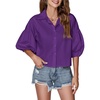 image:imageLYANER Womens Collar V Neck Button Down Lantern Short Sleeve Blouse Crop Top ShirtPurple