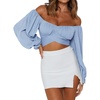 image:imageLYANER Womens Cute Off Shoulder Long Sleeve Self Tie Knot Crop Tube Top BlouseBlue
