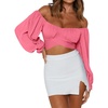 image:imageLYANER Womens Cute Off Shoulder Long Sleeve Self Tie Knot Crop Tube Top BlousePink Tulip