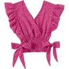 image:imageLYANER Womens Cute V Neck Ruffle Cap Sleeve Side Bow Shirred Hem Summer Crop Tank Tops Peplum BlouseRose